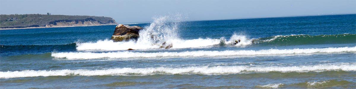 Waves crash on the shore